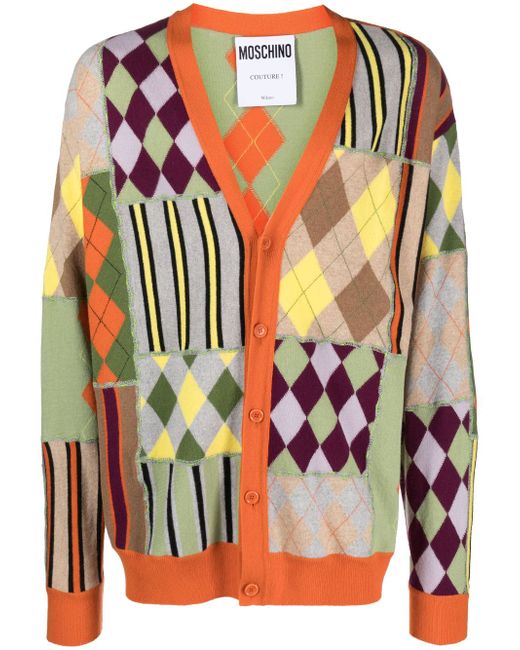 Moschino check-pattern wool cardigan