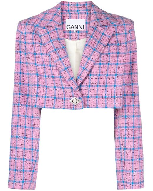 Ganni checked cropped blazer