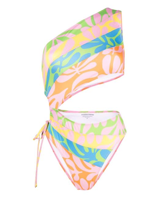 Solid & Striped leaf-print asymmetric swimsuit