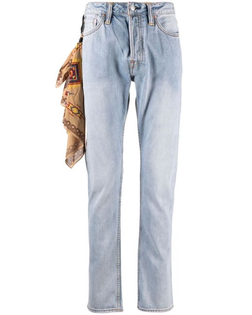 Evisu scarf-embellished straight-leg jeans