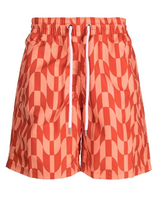 Frescobol Carioca geometric-print drawstring swim shorts