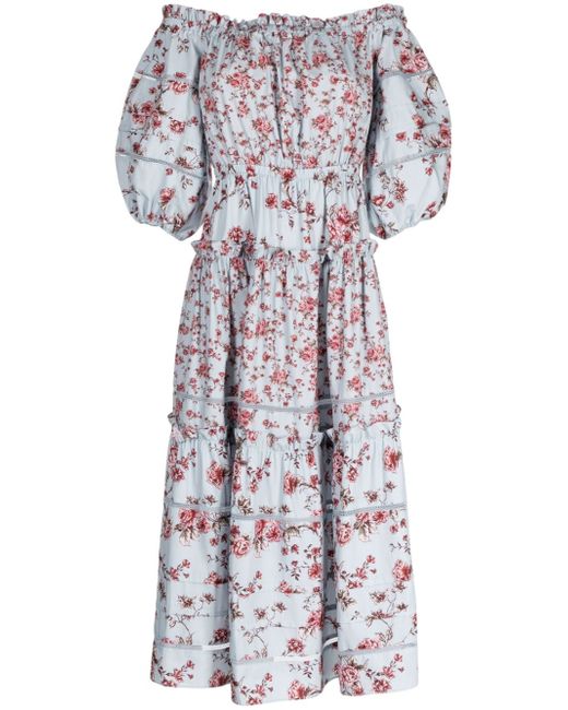 Marchesa Rosa Ayana floral-print off-shoulder midi dress