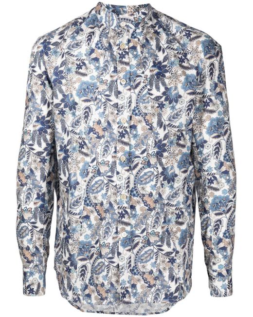 Kiton floral-print band collar shirt