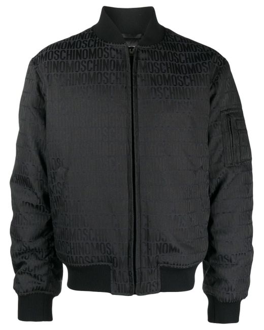 Moschino all-over-logo-print cotton bomber jacket