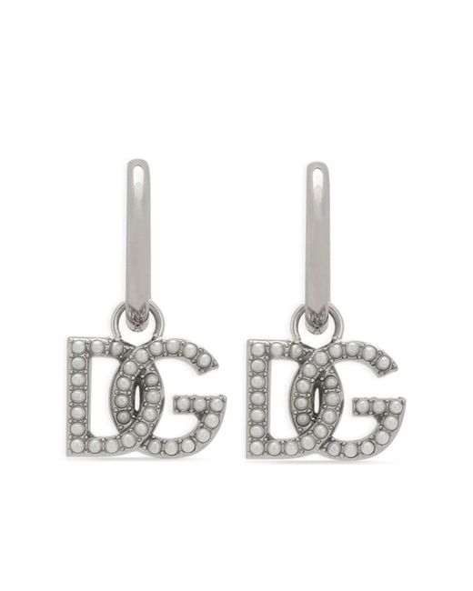 Dolce & Gabbana logo-pendant pearl-embellished earrings
