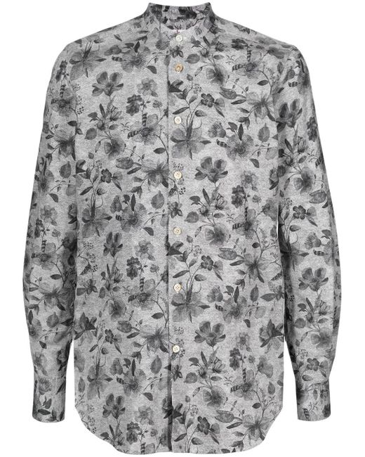 Kiton floral-print collarless shirt