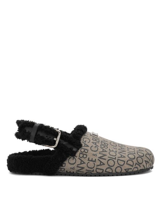 Dolce & Gabbana logo-jacquard faux fur-detail slippers