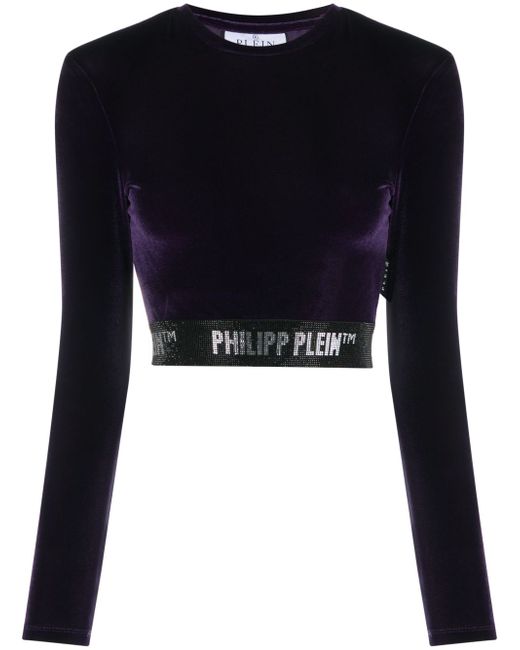 Philipp Plein embellished velvet crop top