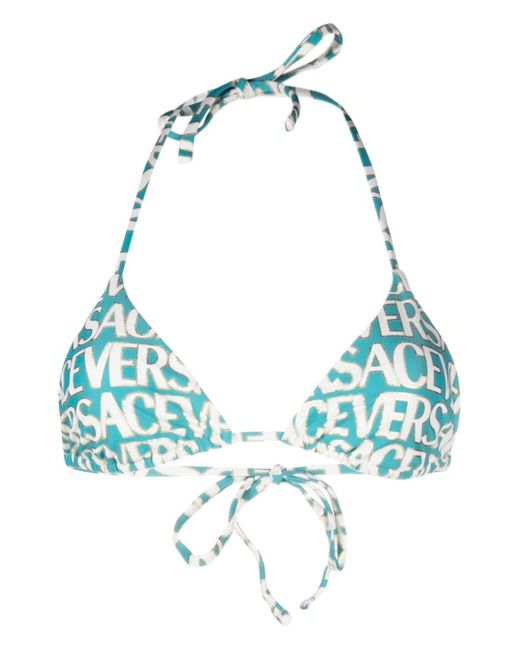 Versace logo-print bikini top