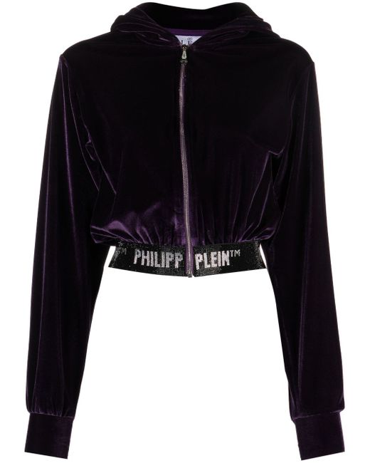 Philipp Plein logo-embellishment velour hoodie