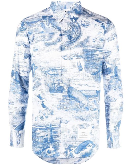 Thom Browne nautical-print long-sleeved shirt