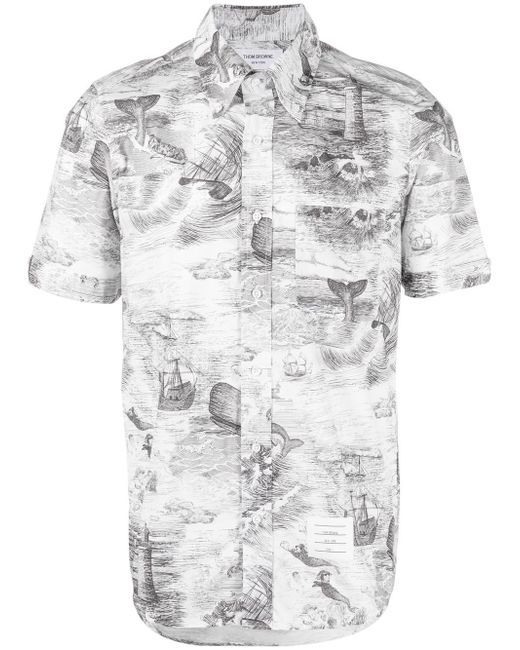 Thom Browne nautical-print short-sleeved shirt