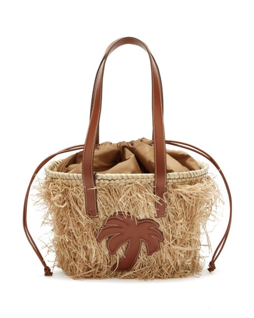 Palm Angels drawstring raffia basket bag