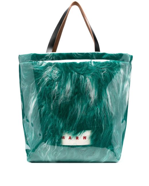 Marni faux fur logo-print tote bag