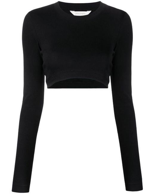 Palm Angels fine-ribbed cropped long-sleeve top