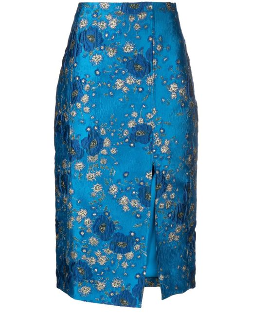 Ganni floral-print jacquard pencil skirt