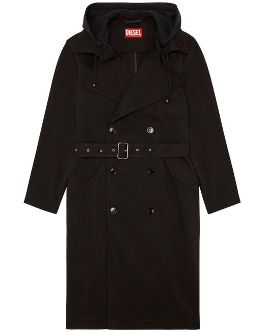 Diesel double-breasted hooded trench coat