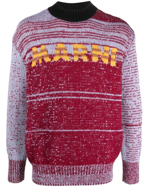 Marni intarsia-knit-logo virgin-wool sweater