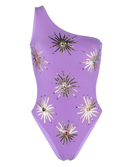 Oceanus Iris embellished one-shoulder swimsuit