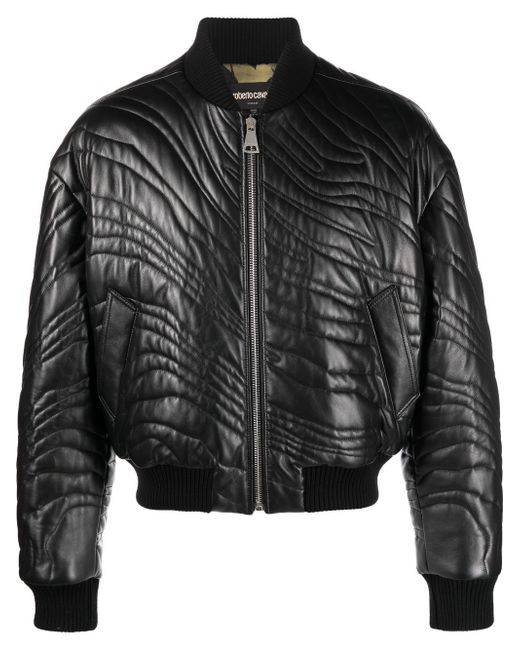 Roberto Cavalli stripe-quilted leather bomber jacket