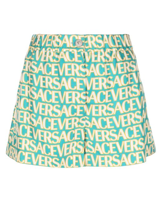 Versace logo-print silk shorts