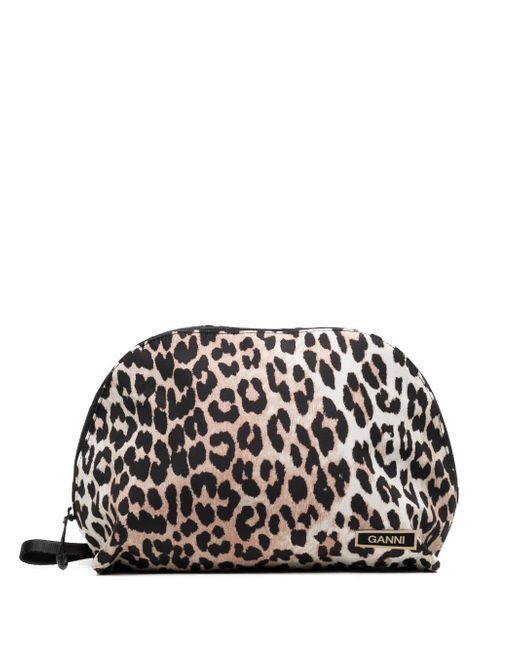 Ganni large leopard-print clutch bag