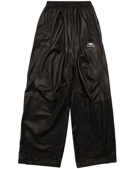 Balenciaga logo-print leather track pants