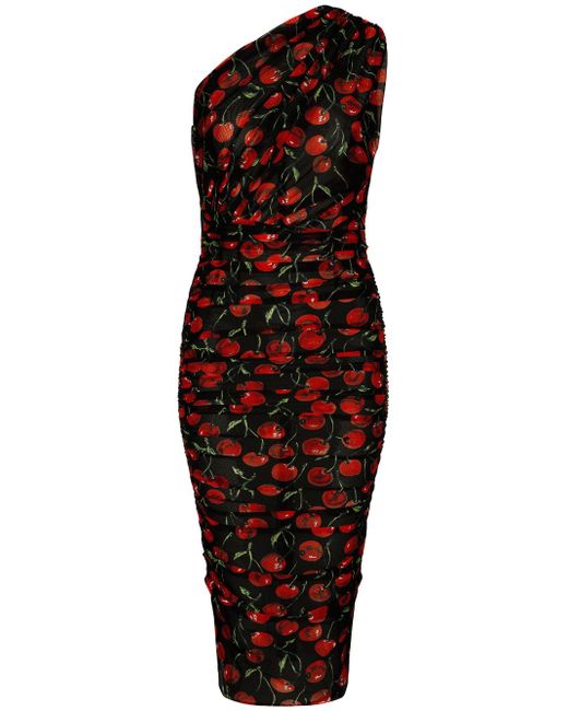 Dolce & Gabbana cherry-print ruched midi dress