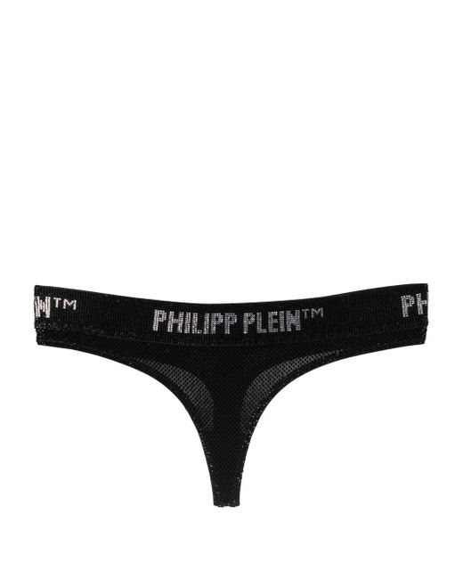 Philipp Plein crystal-embellished logo thong