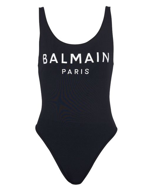 Balmain logo-print scoop-back swimsuit