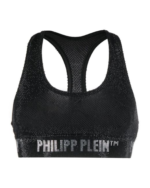 Philipp Plein crystal-embellished logo-underband bra