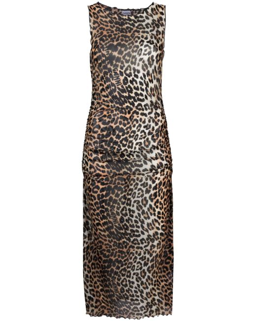 Ganni leopard-print mesh dress