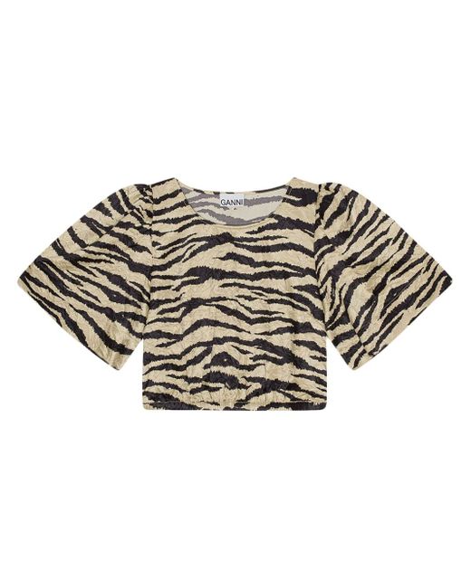 Ganni zebra-print crinked cropped T-shirt