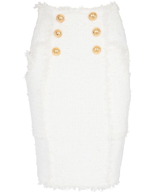 Balmain button-detail tweed pencil skirt