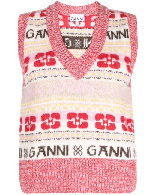 Ganni intarsia-knit logo vest