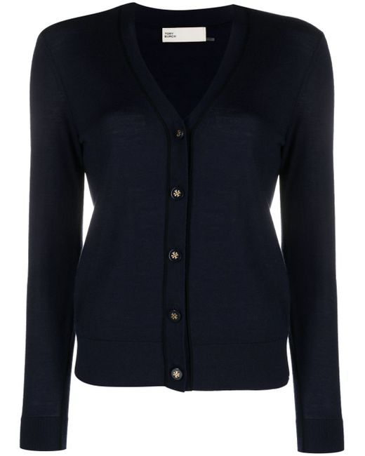 Tory Burch logo-embossed buttons V-neck cardigan