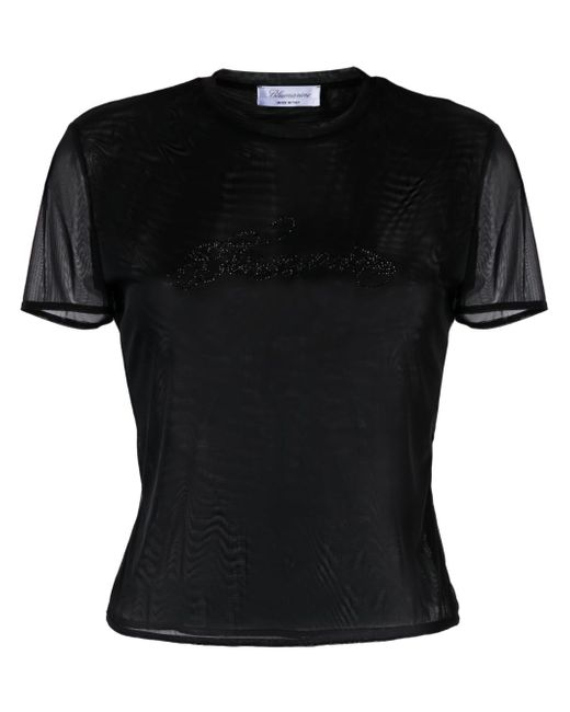 Blumarine crystal-embellished mesh logo T-shirt