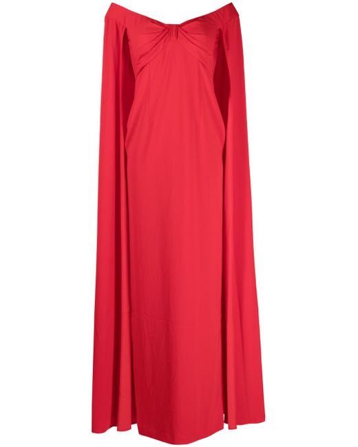 Marchesa Notte off-shoulder cape-detail gown