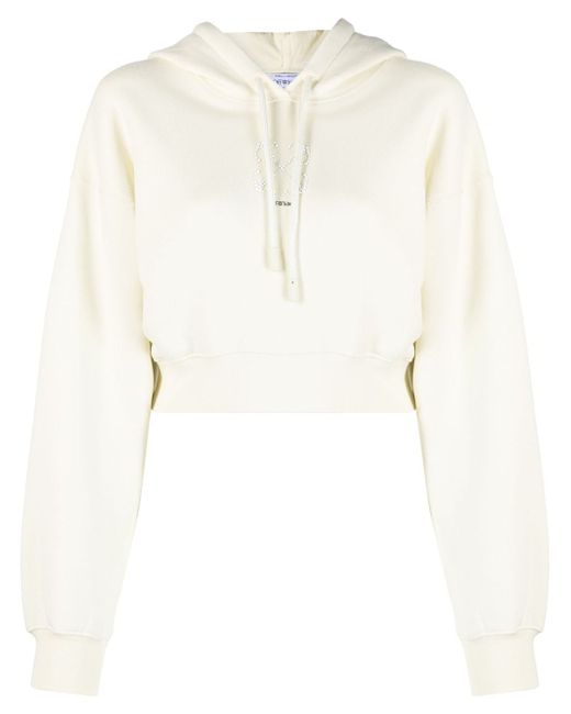 Off-White faux-pearl embellished cropped hoodie
