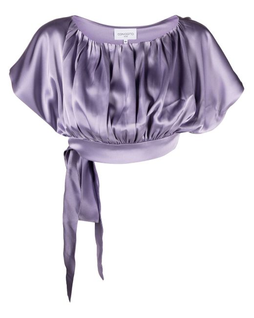 Concepto cropped satin-finish blouse