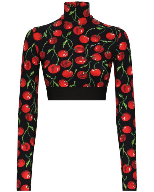 Dolce & Gabbana cherry-print long-sleeve crop top