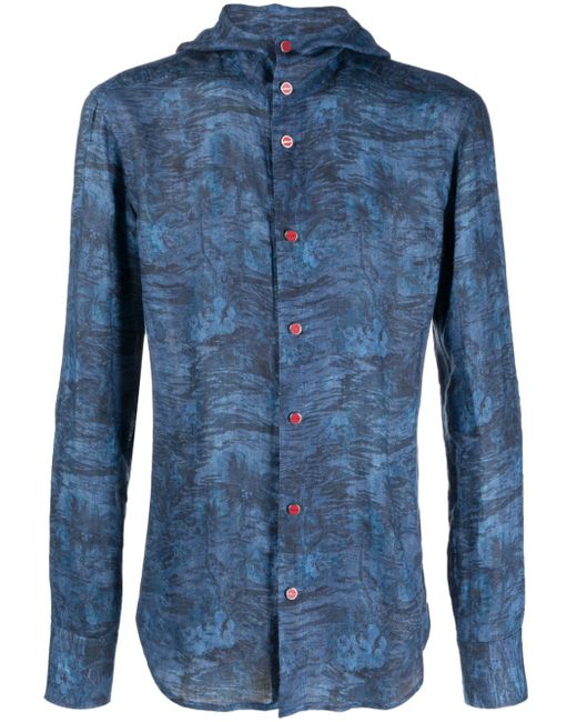 Kiton botanical-print hooded shirt