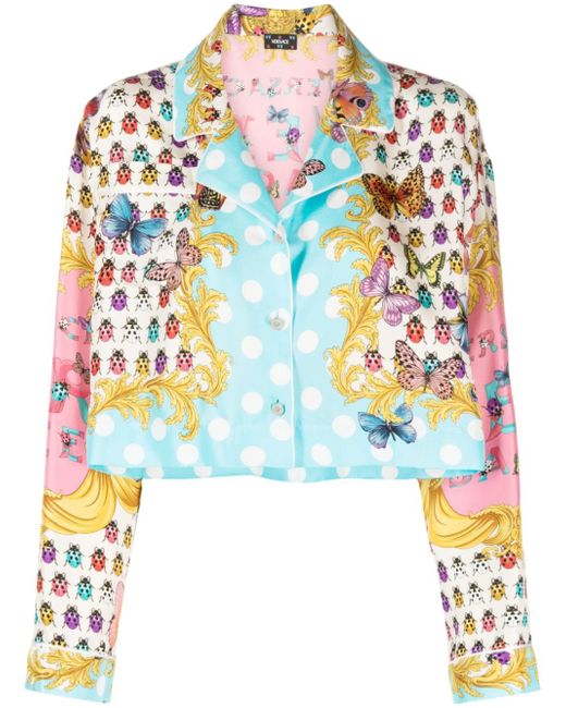 Versace Butterflies-print cropped shirt