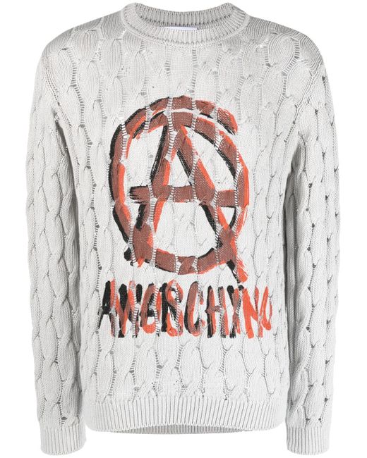 Moschino logo-print cable-knit jumper