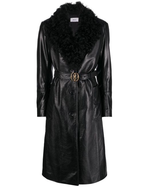 Bally shearling-trim belted leather coat