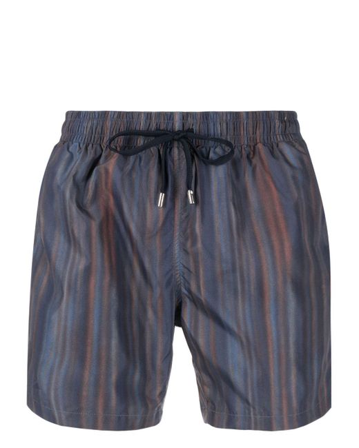 Corneliani stripe-print drawstring swim shorts
