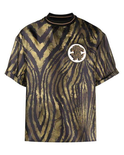 Roberto Cavalli tiger-print logo-patch T-shirt