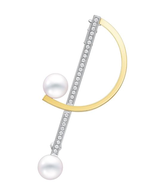 Tasaki 18kt yellow and white Collection Line Kinetic diamond pearl brooch