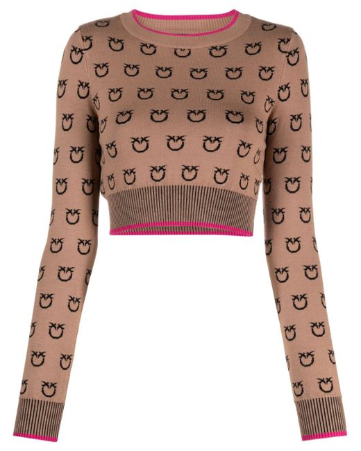 Pinko logo-print knitted cropped jumper
