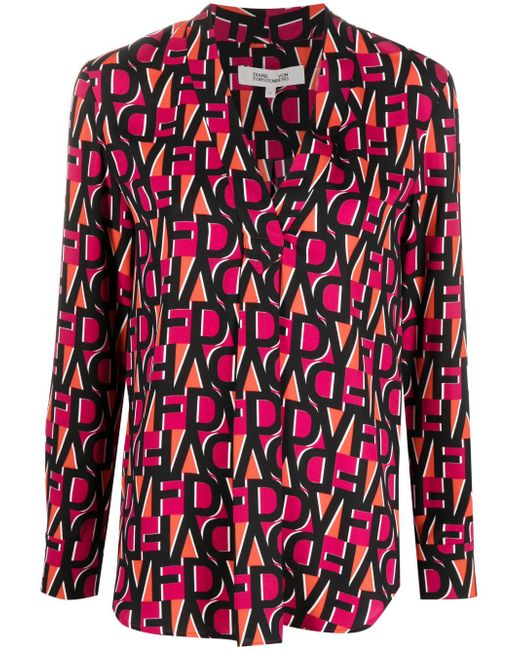 Diane von Furstenberg monogram-print long-sleeve blouse